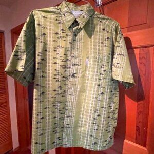 Nice!  FISH PRINT VENTED SHIRT GREEN 100% Cotton PFG by Columbia